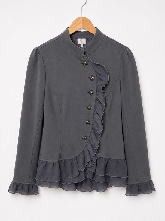 Hot in Hollywood Jackets & Blazers - Hot in Hollywood Gray Ruffle Military Jacket Blazer Women’s M Victorian Regency